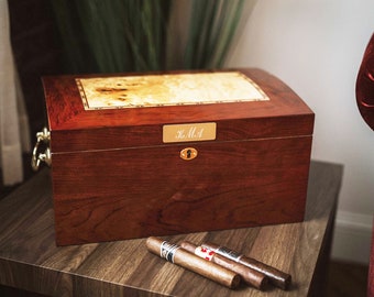 Burl Wood Cigar Humidor, Groom Gift Humidor, Cigar Box for Husband, Christmas Cigar Case Gift, Custom Humidor for Him, Cigar Accessories