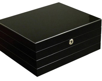 Black Linear Cigar Humidor for Dad, Father's Day Locked Cigar Box for Home, Office Humidor for Cigar Lover, Cigar Humidor Gift for Him