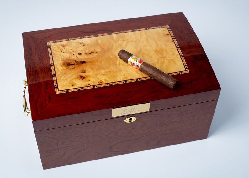 Burl Wood Cigar Humidor, Groom Gift Humidor, Cigar Box for Husband
