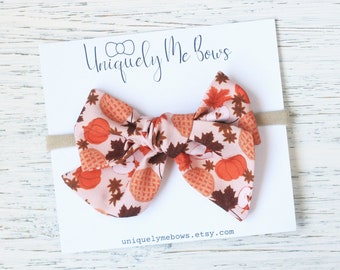 Fall Bow, Baby Girl Headband, Thanksgiving Bow, Hand Tied Bows, Pumpkin Bow, Baby Headband, Tied Headband, Baby Girl Bow, Fall Headband