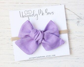 Purple Hair Bow, Hand Tied Bows, Purple Bow Headband, Nylon Baby Headband, Purple Hair Clip, Baby Girl Headband, Purple Baby Bow