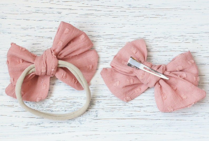 Pink Baby Headband, Swiss Dot Bow, Newborn Headband, Pink Baby Bow