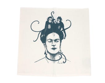 Frida with Monkeys Tea Towel, Organic Cotton