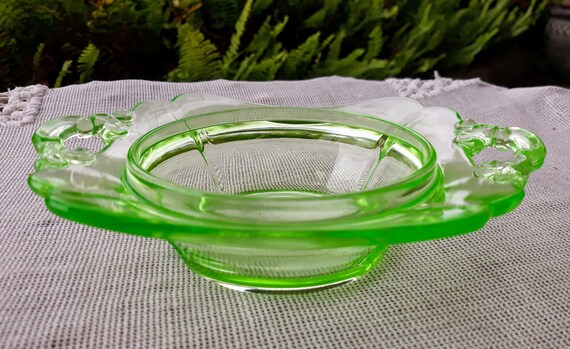 Cambridge Depression Glass 3400 Light Green UV Green Butter Dish Vintage Antique Uranium Colorful Glassware