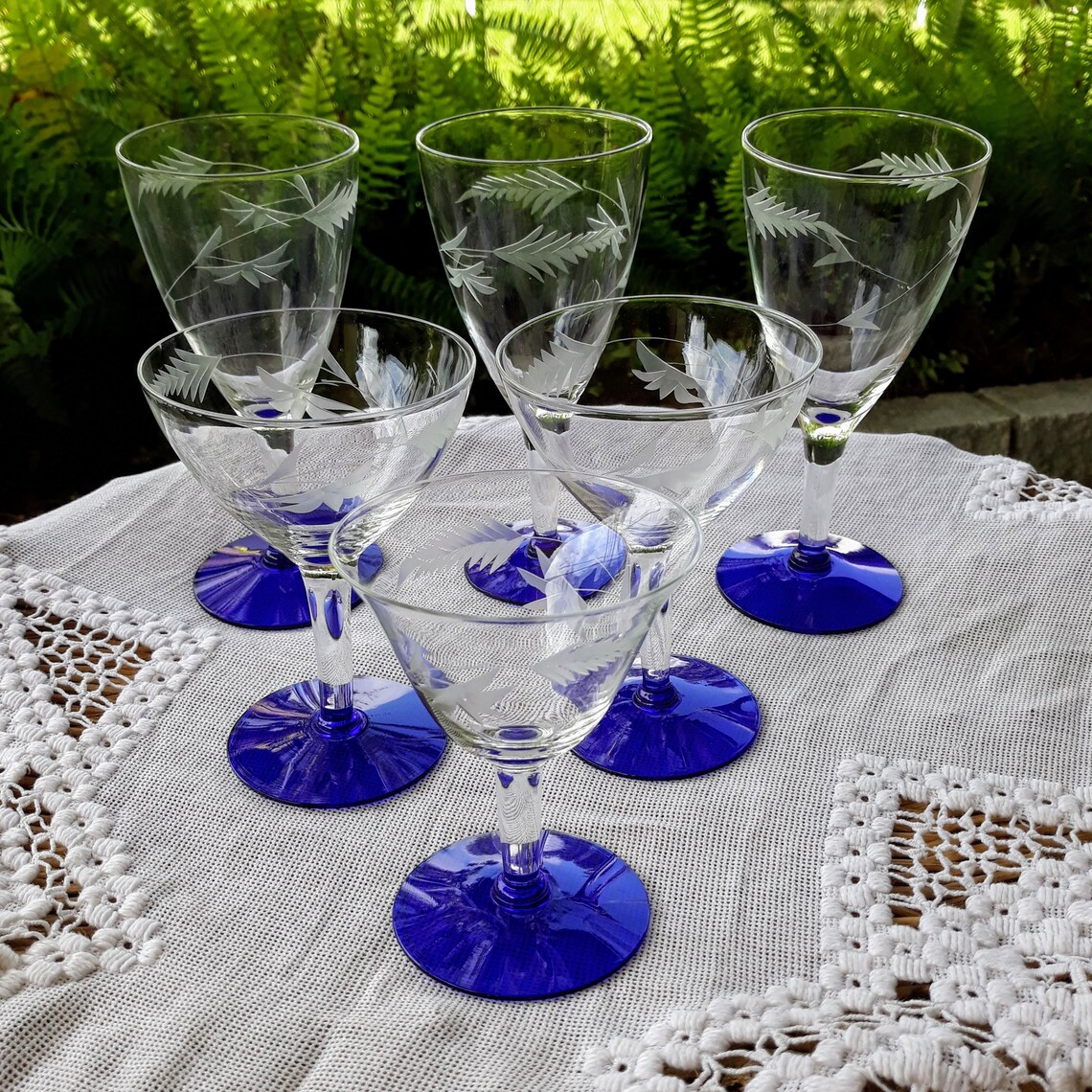 Antique WESTON Blue Foot Stemware Cocktail Glasses Set of 6 Etsy