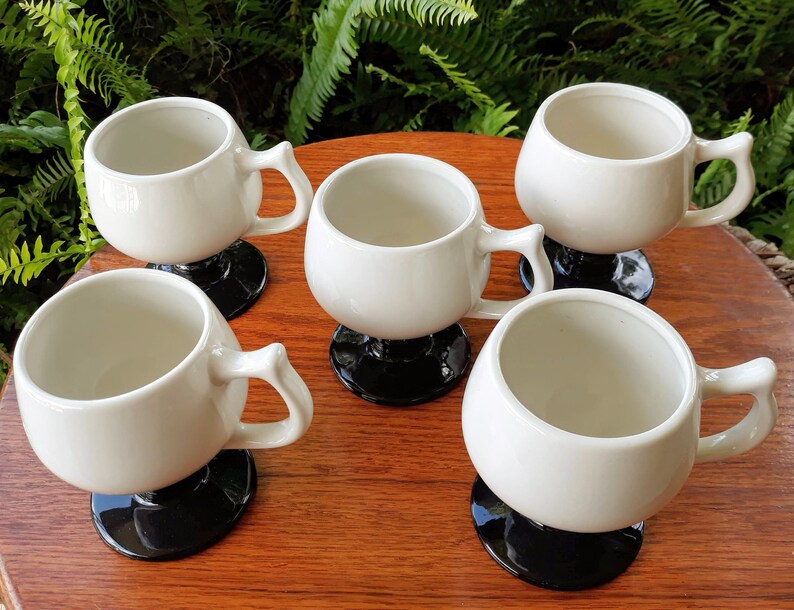Hall 2274 Footed Mug Set of 5 Black White Boho Made in USA image 2