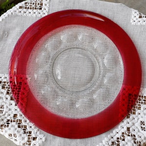 King&#39;s Crown Ruby Flashed Small Torte Plate Sandwich Cake Serving Tray 13.5 inch Vintage Glassware 1950s Tiffin Franciscan
