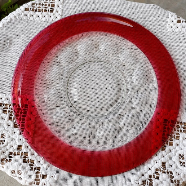 King's Crown Ruby Flashed Small Torte Plate Sandwich Cake Serving Tray 13.5 inch Vintage Glassware 1950s Tiffin Franciscan