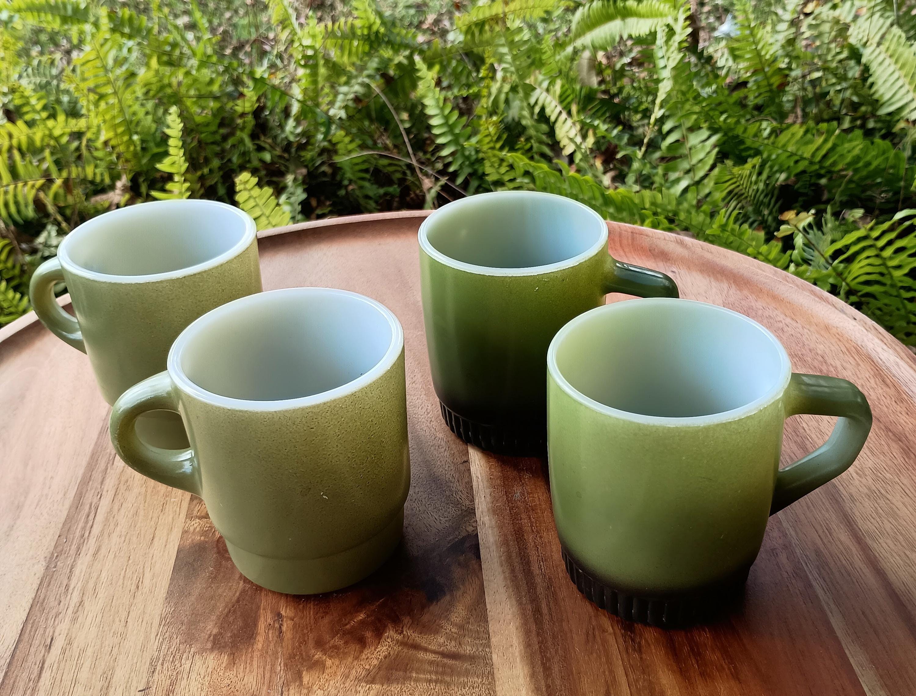 Vintage Green Glass Coffee Mugs - Etsy