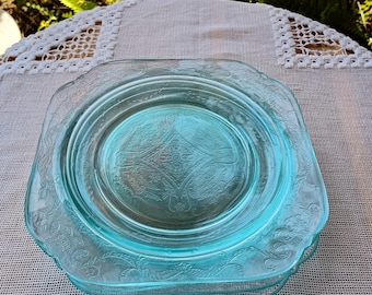 Teal Salad Plates Set of 4 Indiana Glass Recollections Green Vintage