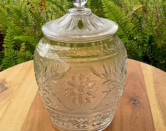 Sandwich Clear Cookie Jar by Anchor Hocking Vintage 1980s Sunflower Tiara
