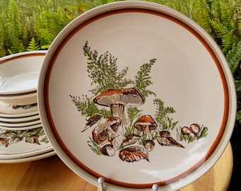 Woodland Magic Dinnerware 9 pcs Vintage by Royal Jeannette Mushrooms and Ferns