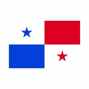 Op de afbeelding: De vlag van Panama heeft een blauwe rechthoek met een witte vijfpuntige ster in de linkerbovenhoek, een rode rechthoek in de rechterbovenhoek en een rode vijfpuntige ster in de rechterbenedenhoek. De achtergrond is wit.