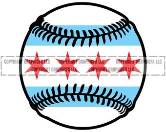 Chicago Flag Baseball Art, Vector Graphic (Digital Download)