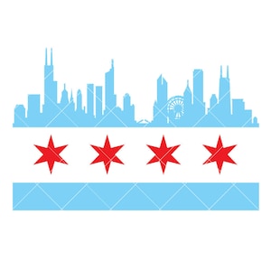 Chicago Illinois Skyline Flag Flags vector .eps, .dxf, .svg .png. pdf Vinyl Cutter Ready, T-Shirt, CNC clipart graphic 2158