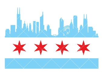 Chicago Illinois Skyline Flag Flags vector .eps, .dxf, .svg .png. pdf Vinyl Cutter Ready, T-Shirt, CNC clipart graphic 2158