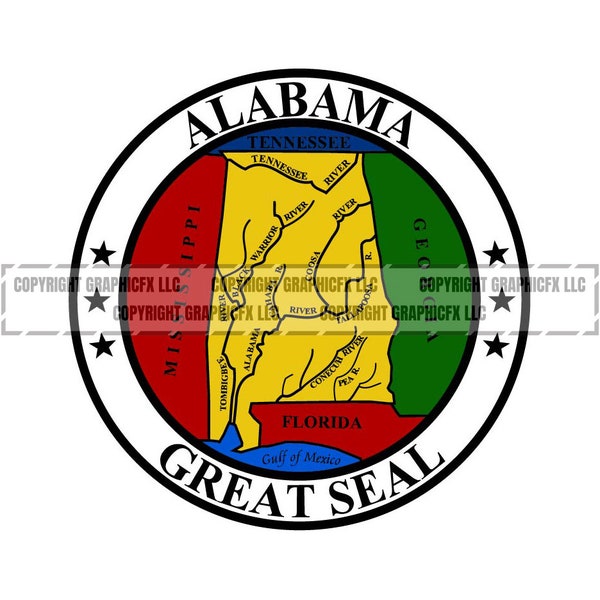 Alabama Great Seal State TÉLÉCHARGEMENT INSTANTANÉ vecteur .eps, .dxf, .svg .png. Vinyl Cutter Ready, T-Shirt, CNC clipart graphique 2161