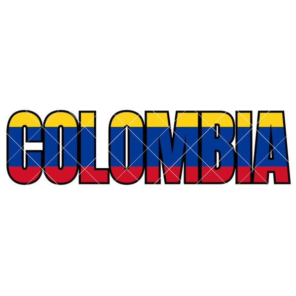 Colombia Flag Word Art Flags vector .eps, .dxf, .svg .png. Vinyl Cutter Ready, T-Shirt, CNC clipart graphic 2284