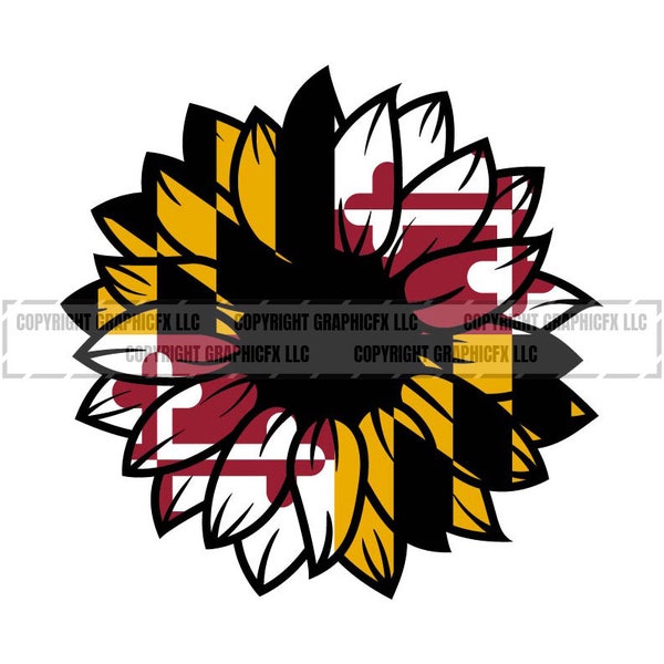 Maryland Flag Sunflower Digital Download  vector .eps, .dxf, .svg .png Vinyl Cutter Ready, T-Shirt, CNC clipart graphic 1137