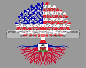 USA Haiti Flag Roots Art: Vector Graphic (Digital Download)