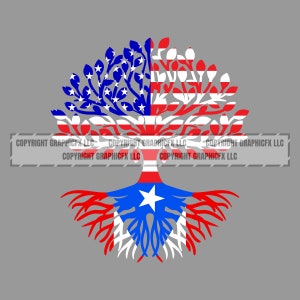 USA/Puerto Rico Rican Flag Roots Art Digital vector .eps, .dxf, .svg .png Vinyl Cutter Ready, T-Shirt, CNC clipart graphic 2100