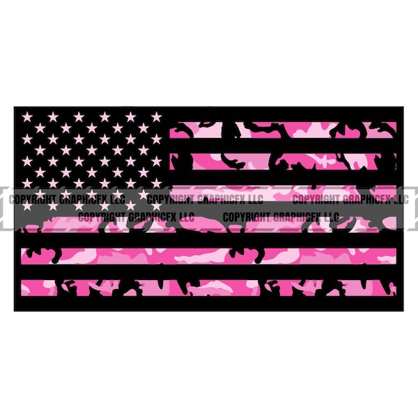 USA Flag Pink Camo Camouflage American America Military Army Marines Hunt Graphic Design Decor Art  PNG SVG Clipart Vector 2199