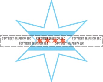Chicago Flag Star Vector Art (svg, eps, png, dxf) (Digital Download)