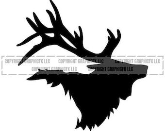 Elk Bull Mount vector .eps, .dxf, .svg .png Vinyl Cutter Ready, T-Shirt, CNC clipart graphic 0301