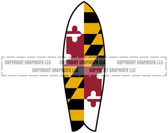 Maryland Flag Surfboard Vector Graphic: Vinyl Cutter Ready (Digital Download)