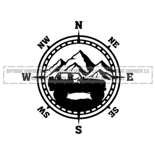 Compass Offroad SUV Mountain 4x4 vector Logo Design Emblem Mountains Sticker Car .eps, .dxf, .svg .png T-Shirt, CNC clipart graphic 1183