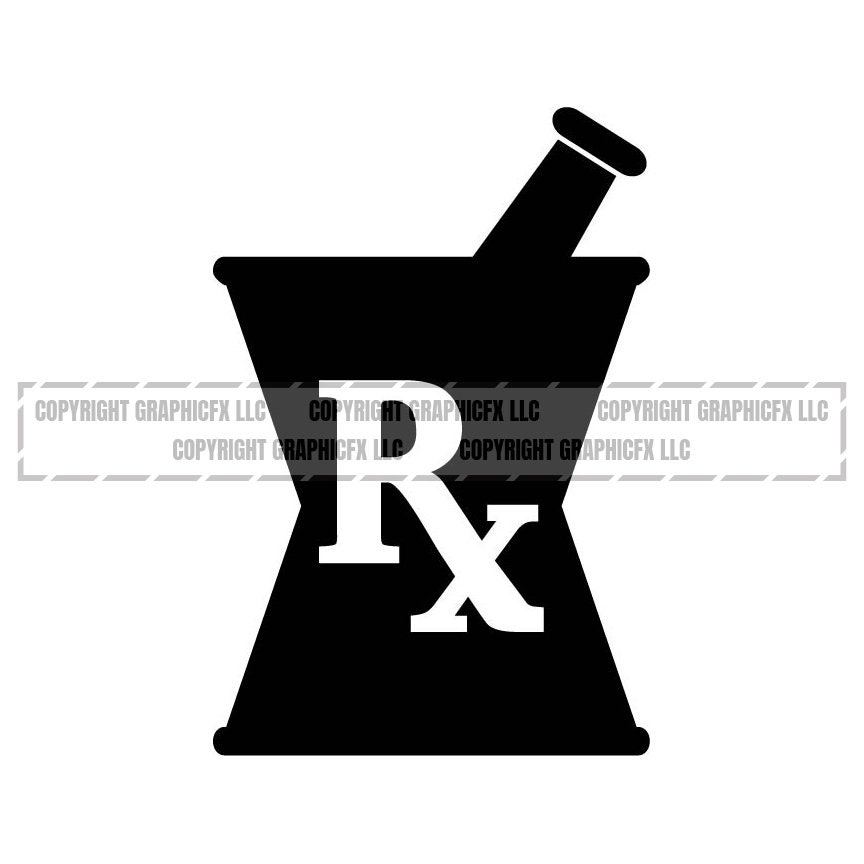 Mortar and Pestle RX Drugs Pharmacy Doctor Pharmacist Vector .eps, .svg,  .dxf .png Vinyl Cutter Ready, T-shirt, CNC Clipart Graphic 1170 