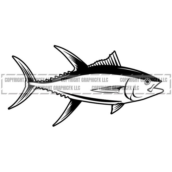 Yellow Fin Tuna Fish .eps, .svg, .dxf & 1 .png Vinyl Cutter Ready, T-Shirt, CNC clipart graphic 0952