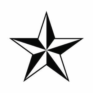 May include: A black and white nautical star with five points. The star is a common symbol of the sea and is often used in nautical decor.
