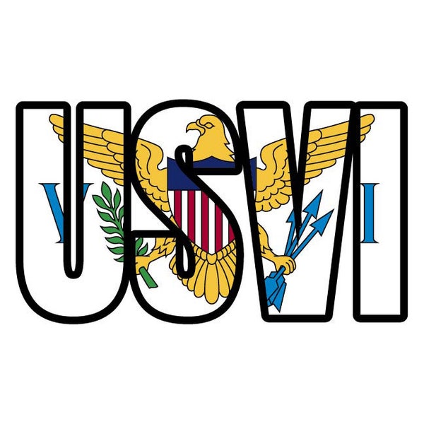 USVI Flag text word art U.S. Virgin Islands vector .eps, .dxf, .svg .png. Vinyl Cutter Ready, T-Shirt, CNC clipart graphic 0846