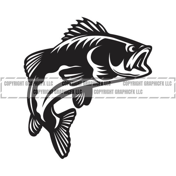 Bass Fishing Fish .eps, .svg, .dxf & 1 .png Vinyl Cutter Ready, T-Shirt,  CNC clipart graphic 2143