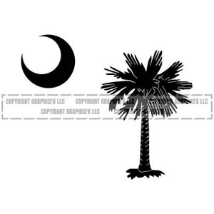 South Carolina State Flagge Mond und Palmetto Vektor .eps, .dxf, .svg .png. Vinyl Cutter Ready, T-Shirt, CNC Clipart Grafik 1062