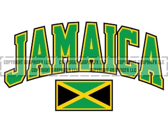 Gráfico vectorial con texto arqueado de la bandera de Jamaica (descarga digital)