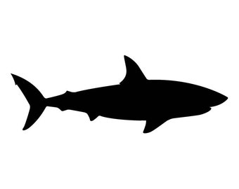 Könnte beinhalten: Schwarze Silhouette eines Hais mit einer spitzen Flosse und einem langen Schwanz.