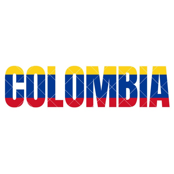 Colombia Flag Word Art Flags vector .eps, .dxf, .svg .png. Vinyl Cutter Ready, T-Shirt, CNC clipart graphic 2285