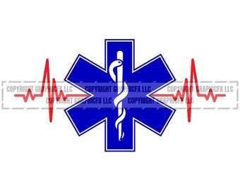 Star of Life Medical EMT SVG Clipart: Ambulance, Heartbeat (Digital Download)