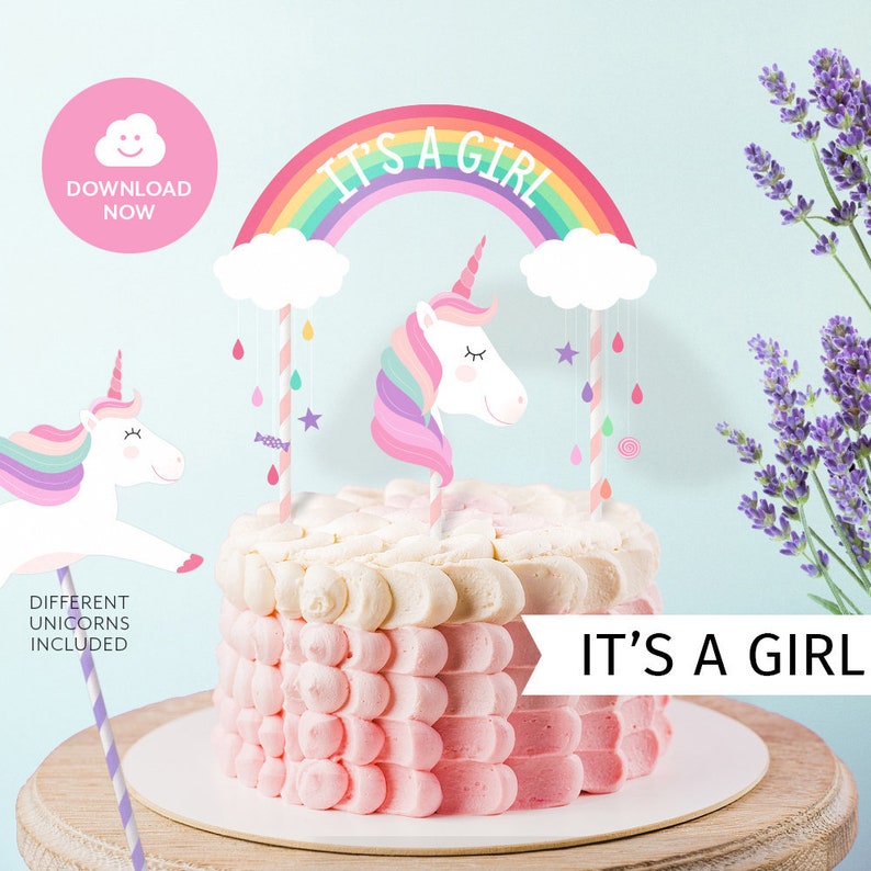 It S A Girl Unicorn Printable Cake Topper Baby Shower Etsy It S A Girl Unicorn Printable Cake Topper Baby Shower Etsy