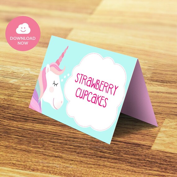 unicorn food label folding card instant download unicorn buffet card editable unicorn table tent card printable unicorn place card paper paper party supplies stokfella com