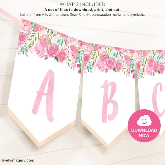 Pink Bunting Banner Print And Cut Files For Custom Text With Etsy