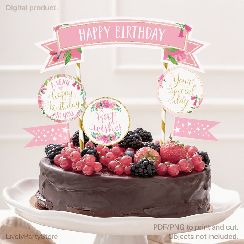 HAPPY BIRTHDAY Pink &amp; Gold Printable Party Decorations. - Etsy