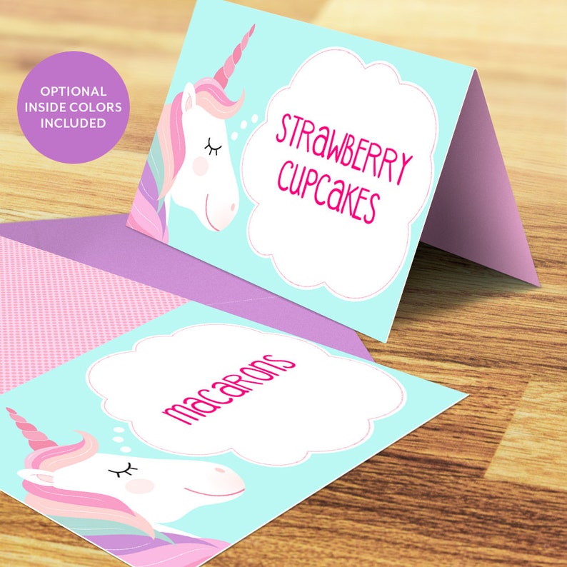 unicorn food label folding card instant download unicorn buffet card editable unicorn table tent card printable unicorn place card paper paper party supplies stokfella com
