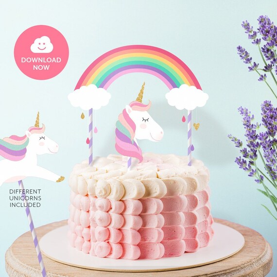 unicorn gold cake topper printable glitter cake topper rainbow cake
