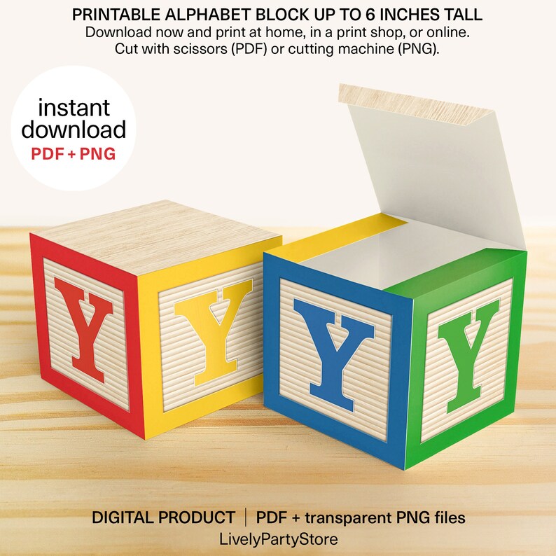 Printable LETTER Y Alphabet Block. Primary Colors and Green Etsy