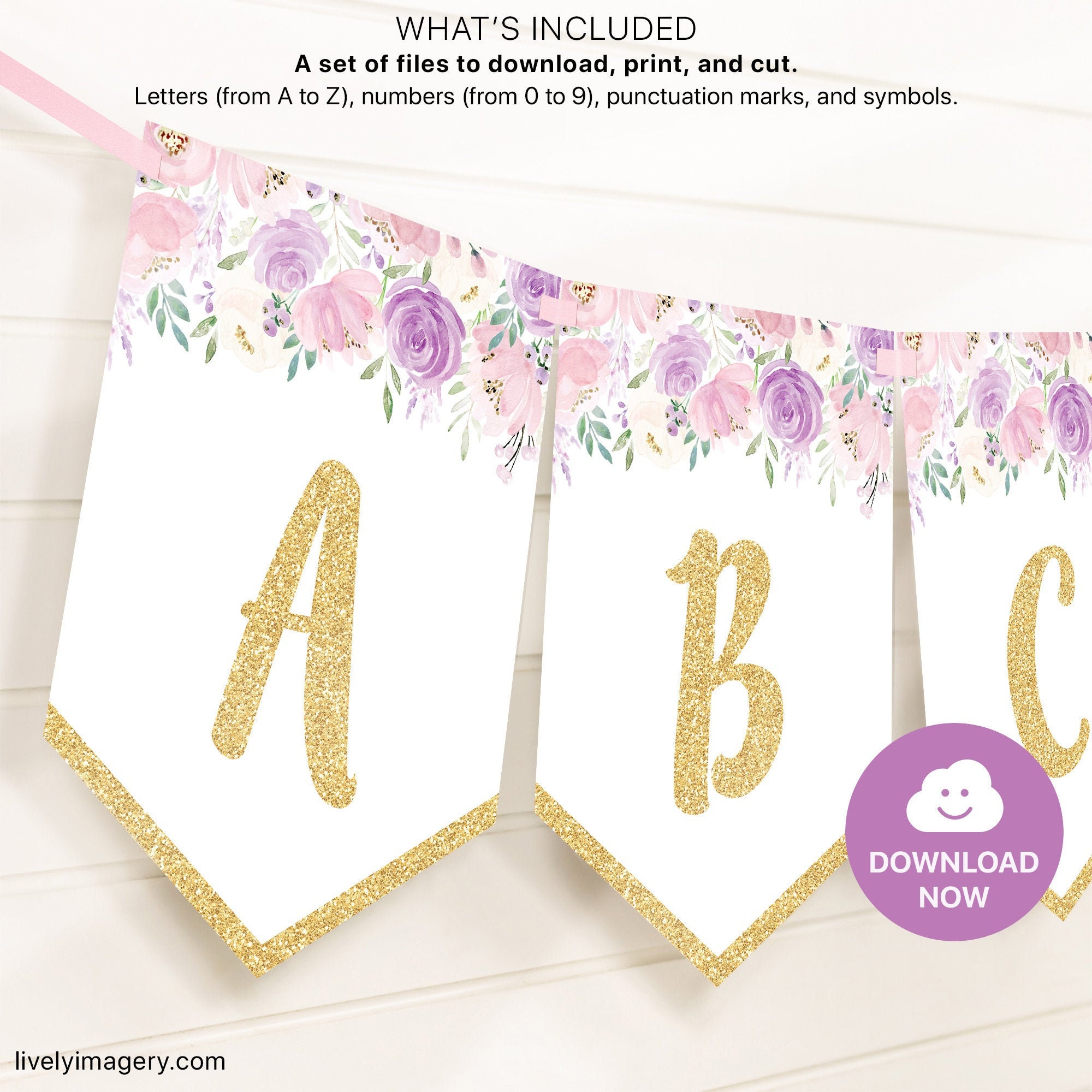 Blush Bunting Banner Print And Cut Files For Custom Text Gold Etsy