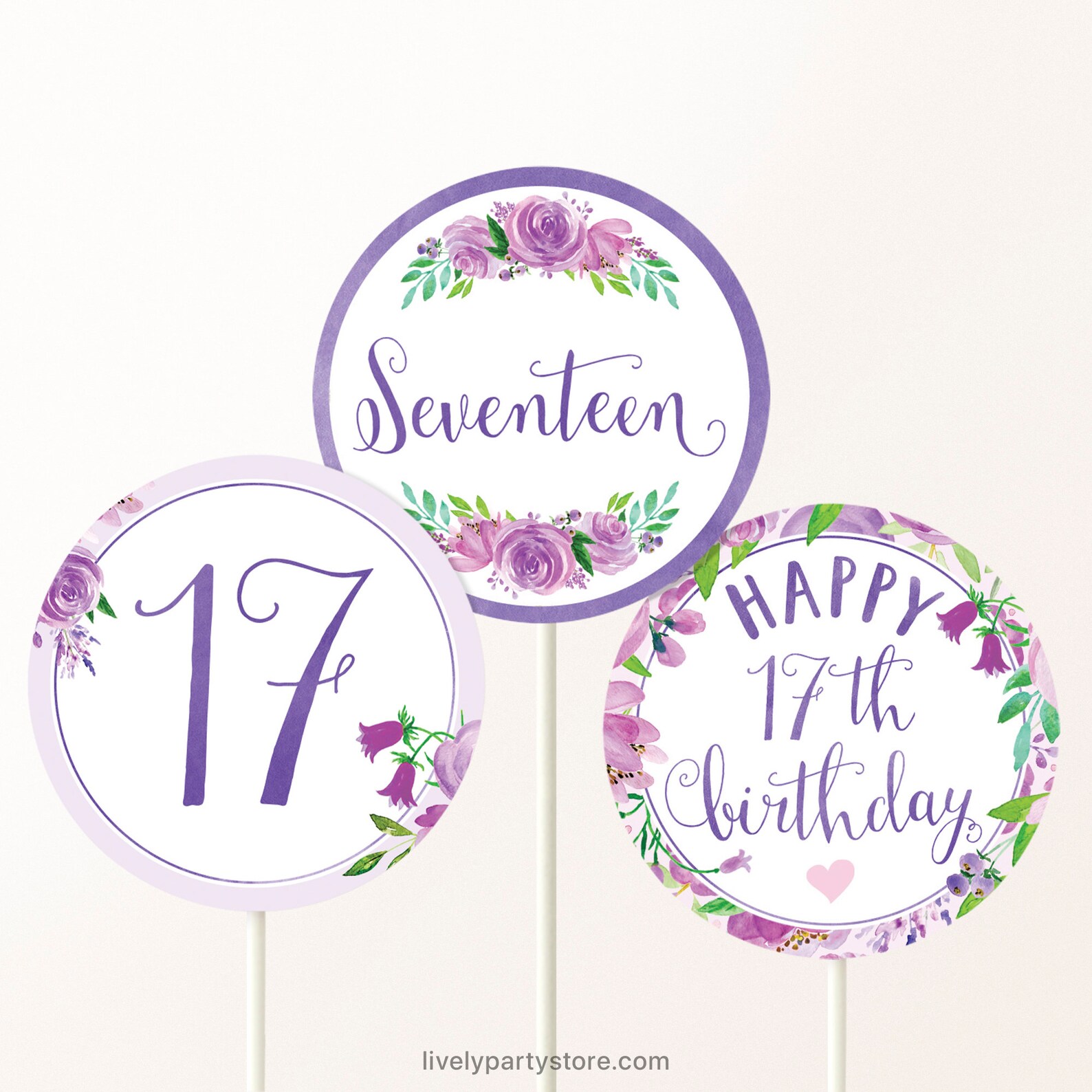 17th Birthday Purple Party Decorations. Printable centerpiece | Etsy