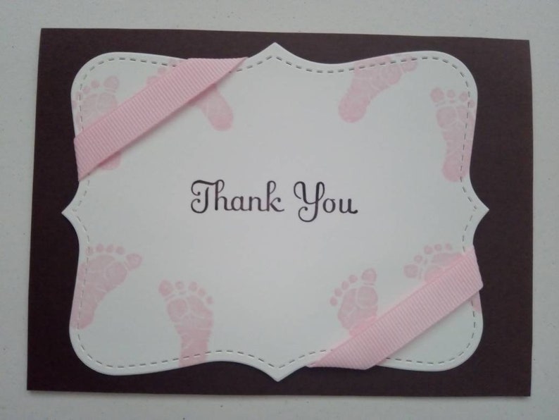 Brown pink baby feet thank you card